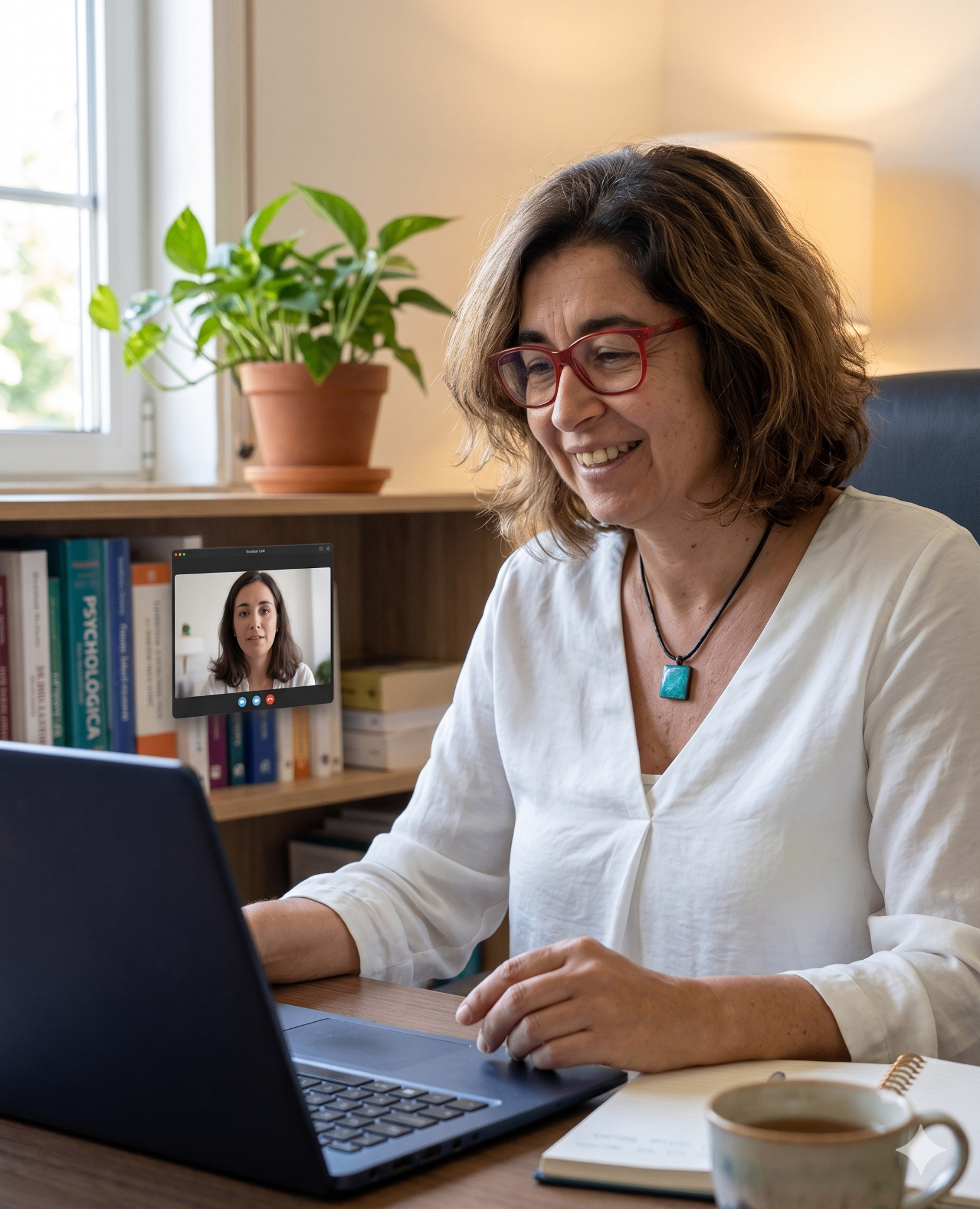Luísa Cunha numa consulta individual online com uma aluna